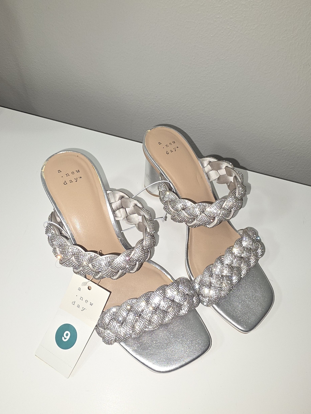 a new day Silver Braided Slide Heels